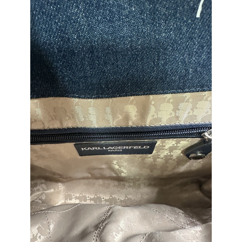 Karl Lagerfeld Agyness Signature Blue Chambray Canvas Shoulder Bag - Picture 7 of 13